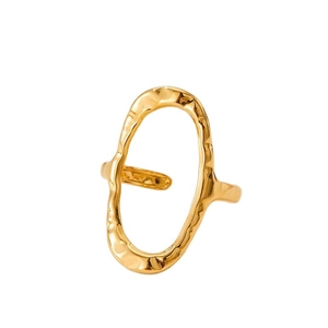 Minimalist gold irregular hollow lava ring with geometric hammer texture for women
