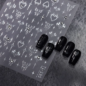 3D Embossed Silver Metallic Nail Art Stickers Butterfly Heart Star Rhinestones Gothic Y2K Cool Style Decoration Women