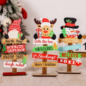 Christmas Wooden Desktop Ornaments Santa Snowman Reindeer Road Sign Tabletop Decoration For Home Holiday Party