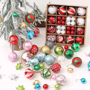 Christmas tree ornament set with 42 assorted painted balls in various colors and textures