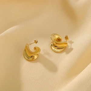 Twisted Geometric Hoop Earrings Stainless Steel 18K Gold Plated Glossy Mirror Finish Small Design Jewelry For Women