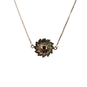 Collier Oeil de Turquie doré avec pierre rouge et spirale arc-en-ciel ajustable