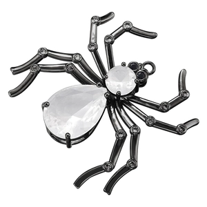 Detailed view of a vintage spider pendant with black metal and faceted teardrop gemstones