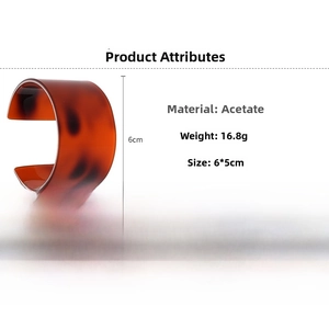 Detailed specs of amber acetate cuff bangle with dimensions and product weight