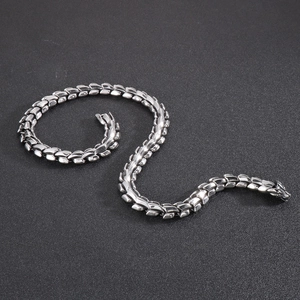 Polished silver dragon bone chain necklace for men in high-quality stainless steel
