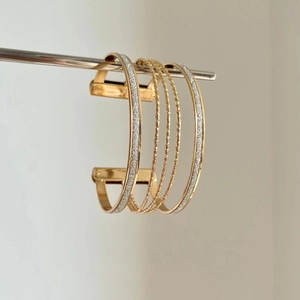 Multi-Layer Open Cuff Bracelet For Women Alloy Gold Color Frosted Glitter Twist Rope Minimalist Geometric Jewelry Accessory