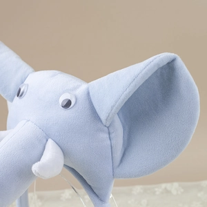 Soft light blue plush elephant headband with 3D ears and eyes for party costume