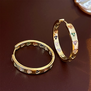 Colorful Heart Zircon Hoop Earrings Copper Gold Plated With 925 Sterling Silver Earring Post Retro Fashion For Women