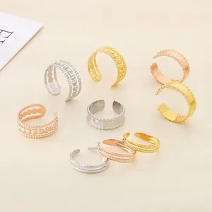 Stainless Steel Rings For Women Adjustable Open Geometric Minimalist Bead Border Twisted Rope Trendy Jewelry