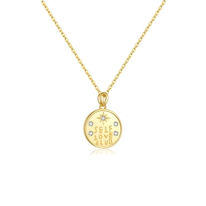 French vintage S925 silver round gold pendant necklace with Self Love Club engraving