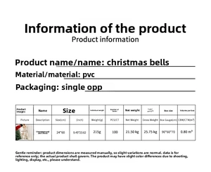 Size specification chart for Champagne Gold Christmas bell door hanger with dimensions
