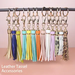Fashion PU Leather Tassel Keychain For Women Bag Charm Pendant With Gold Zinc Alloy Lobster Clasp Accessories Jewelry Gift