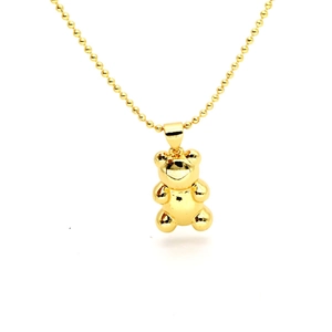 3D golden bear pendant necklace with glossy finish and matching ball chain for women