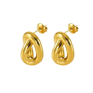 Minimalist gold-plated titanium earrings with twisted geometric lines and heart detail