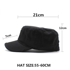 Cappello militare nero in cotone da uomo con misura regolabile 55-60cm e design a cima piatta