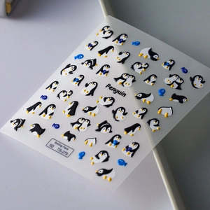 Cute 5D embossed penguin nail stickers with 3D cartoon art for DIY manicure design