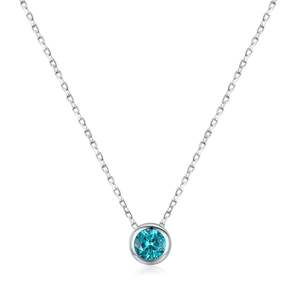 S925 sterling silver necklace with a round Paraiba blue diamond pendant in bezel setting