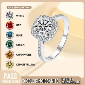 Round D Color Moissanite Ring S925 Sterling Silver Princess Square Halo Sparkling Engagement For Women