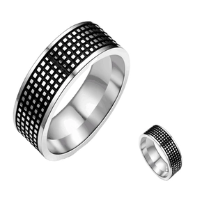 Stainless Steel Ring Vintage Black Checkerboard Grid Geometric Band Ring For Men Women Punk Hip Hop Jewelry Gift