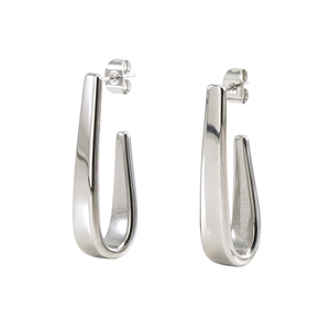 Boucles d'oreilles crochet minimalistes en acier argenté avec design allongé en J