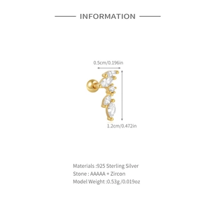 Detail view of gold butterfly ear stud with S925 silver certification and size markings