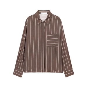 Striped Long Sleeve Blouse For Women Polyester Button Down Shirt Collar Casual Office Top With Pocket Elegant Vertical