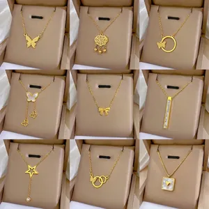 Minimalist Pendant Necklace Stainless Steel Geometric Butterfly Heart Jewelry For Women Elegant Fashionable