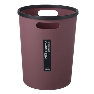 Modern purple plastic garbage bin with black press ring and handles for home kitchen use