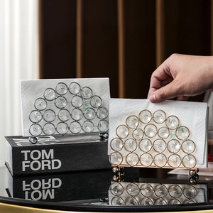 Luxury oval crystal napkin holder in gold and silver finish with metal arc design