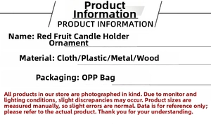 Detail specifications of red berry candle holder made of wood and metal in OPP bag
