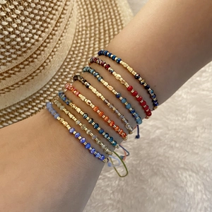 Handmade Beaded Bracelet Artificial Crystal Metal Beads Adjustable Woven Rope Bohemian Minimalist Jewelry For Women Elegant Accessory