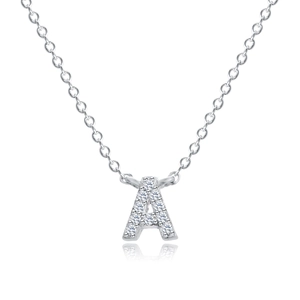 925 sterling silver necklace featuring a sparkling crystal-encrusted letter A pendant
