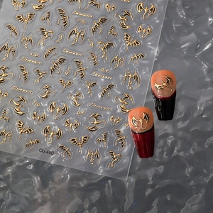 3D gold dragon nail art stickers with metallic embossed foil texture for manicures