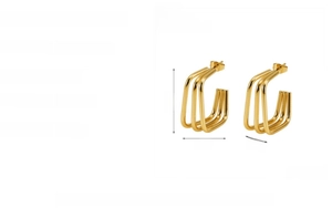 Macro detail of 18K gold plated stainless steel square hoop earrings with 26mm size dimensions