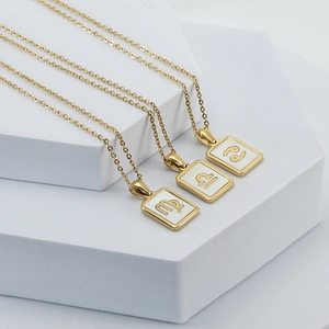 Minimalist 18K gold plated stainless steel zodiac necklaces with white shell pendants