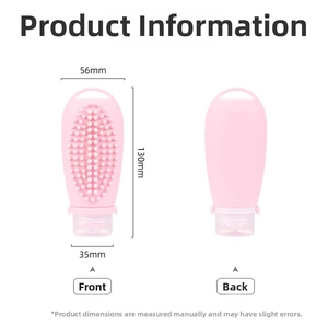 Pink 100ml silicone travel bottle with integrated scalp massage brush and flip-top cap