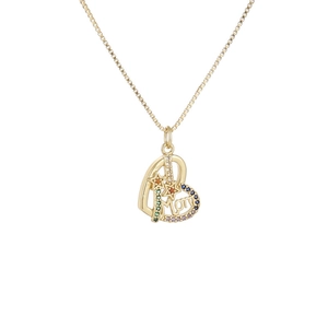 Mom Heart Pendant Necklace Copper Colored Cubic Zirconia Star Jewelry Gift For Women Gold Plated Box Chain Elegant