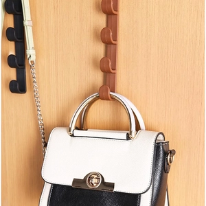 Vertical over-door organizer hooks for bags and scarves in brown and black finish