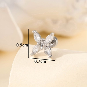 Silberne Schmetterlings-Ohrstecker mit Zirkonia und Schraubverschluss, 0,9cm x 0,7cm