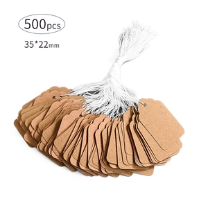 Bulk pack of 500 brown kraft paper jewelry price tags with strings, 35x22mm size