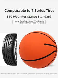 Detail of 6cm high-elasticity orange rubber basketball with 38C wear-resistant texture