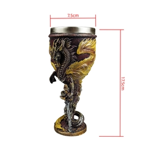 Dragon sword wine goblet with stainless steel liner, height 17.5cm and diameter 7.5cm