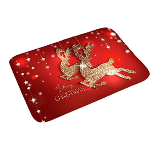 Deep red Christmas doormat with golden reindeer stars and A Merry Christmas text