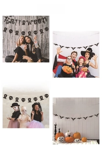 Detailed Halloween banner set with glitter bats skulls and coffins for party decor