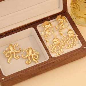 Cute Octopus And Jellyfish Stud Earrings Stainless Steel Gold Plated Ocean Series Animal Jewelry For Women