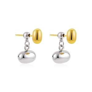 Minimalist 18K gold and silver two-tone bean dangle earrings with hammer tassel design