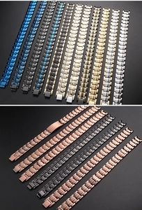 Macro detail of multicolored titanium steel magnetic bracelets with watch band style links