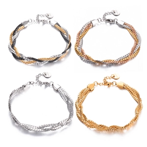 Minimalist multi-color braided stainless steel bracelet set with lobster clasp for women