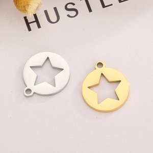 Minimalist stainless steel circular pendants with hollow star design in gold and silver