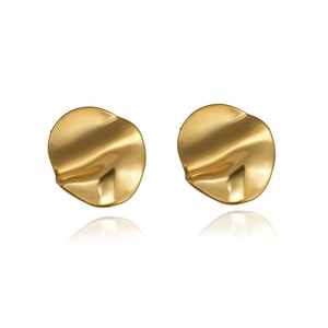 Modern 18K gold plated stainless steel irregular wave pattern stud earrings on white